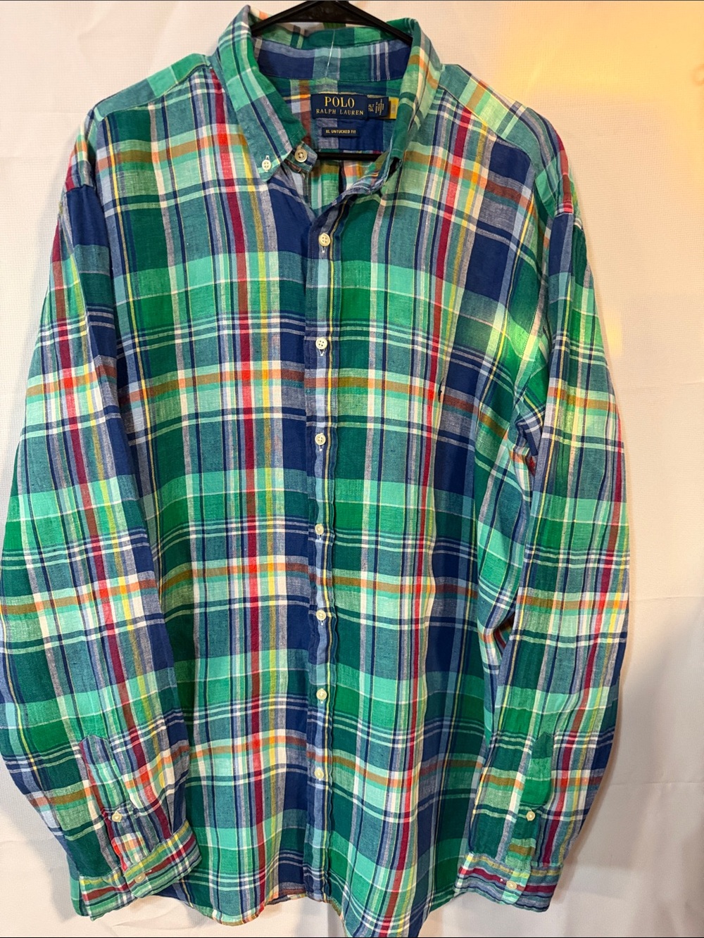 Polo by Ralph Lauren UNTUCK FIT Green, Blue & Yellow Plaid Button-Down Shirt